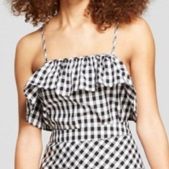 NWT A NEW DAY Gingham Ruffle Tank Top M - Picture 1 of 9